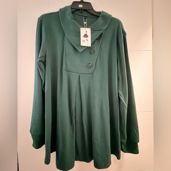 Sweaters - Forest Green Button-Front Tunic Top